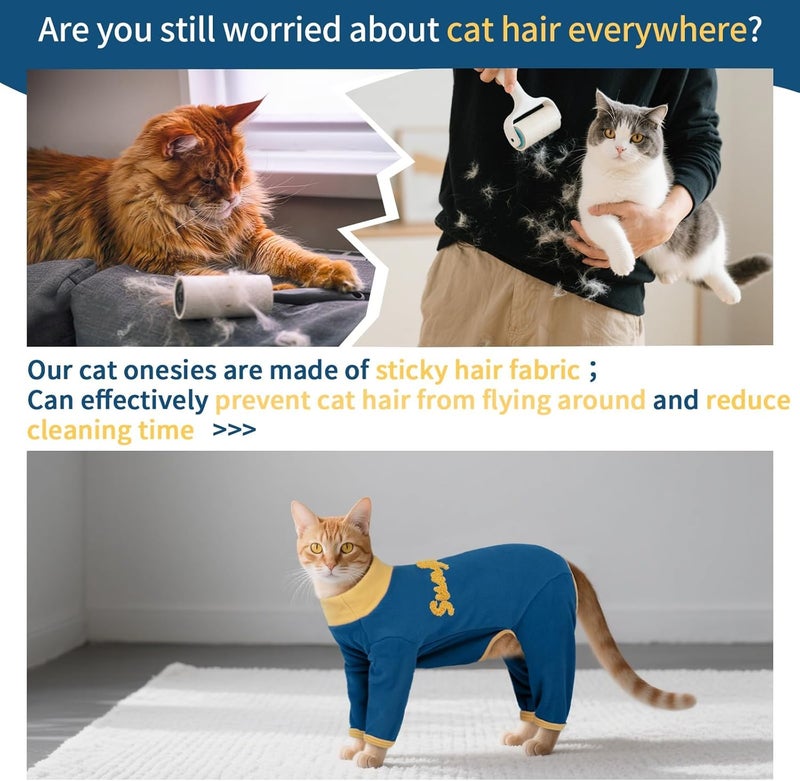 T'CHAQUE Sticky Hair Cat Onesie Pajamas, Soft Long Sleeve Cat Clothes, Anti-Shedding, Surgery Recovery Suit, Wound Protection & Preventing Licking, Kitten Sweaters for Male & Female-M - Image 2